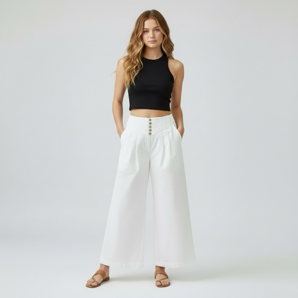 White Cotton Wide Leg Culottes